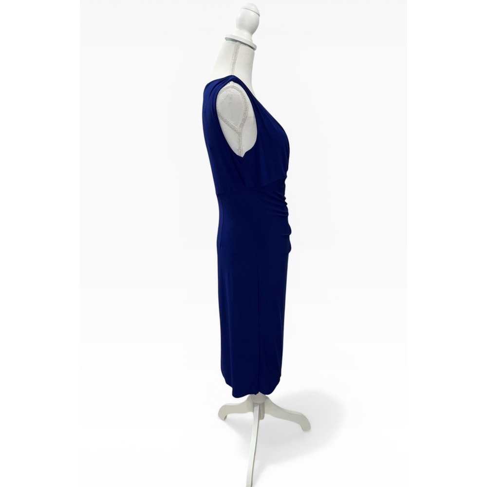 Lauren Ralph Lauren 10 Ruched Side Sheath Dress Blue V-Neck Jersey Cobalt Classy - Picture 5 of 9
